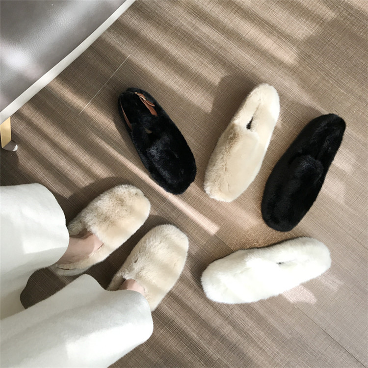 レディーススリッポン レディース裏起毛厚底ファー靴暖かい冬用綿靴