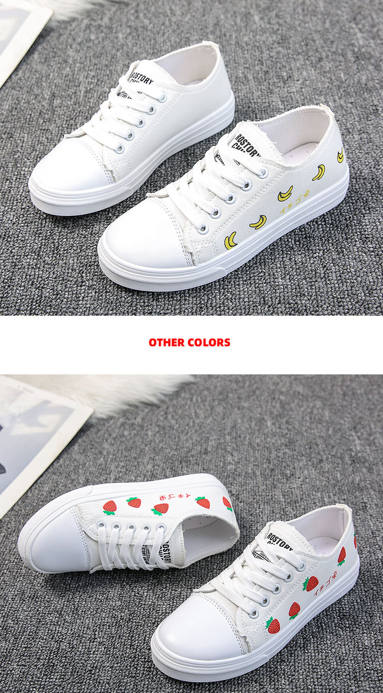 レディーススリッポン 厚底レディース靴 軽量バナナ苺柄 歩きやすい白色スニーカー