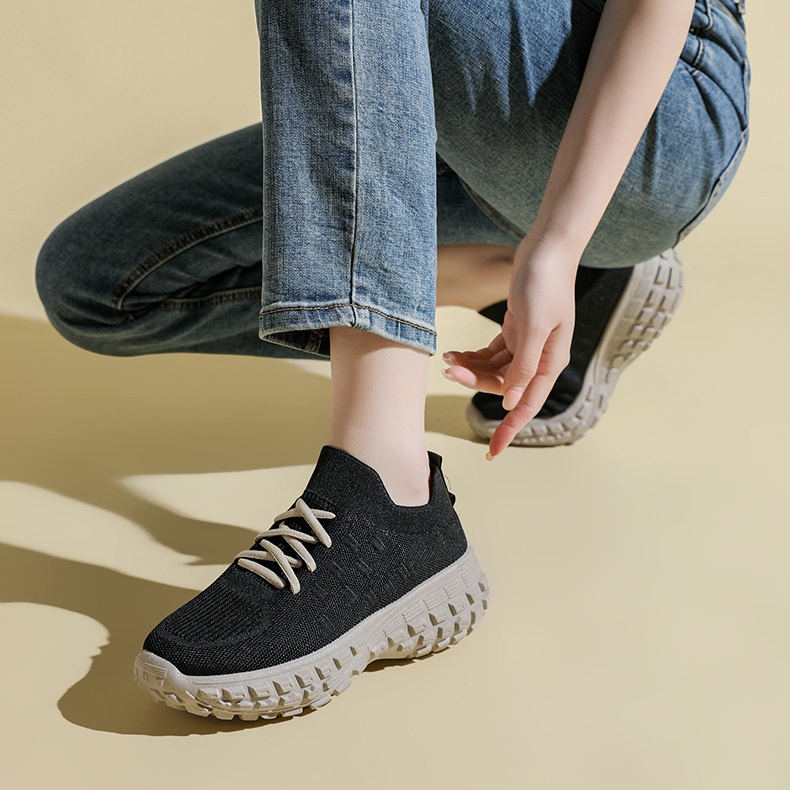 レディーススリッポン レディース厚底ニット靴 通気性抜群メッシュ素材 スタイルアップ