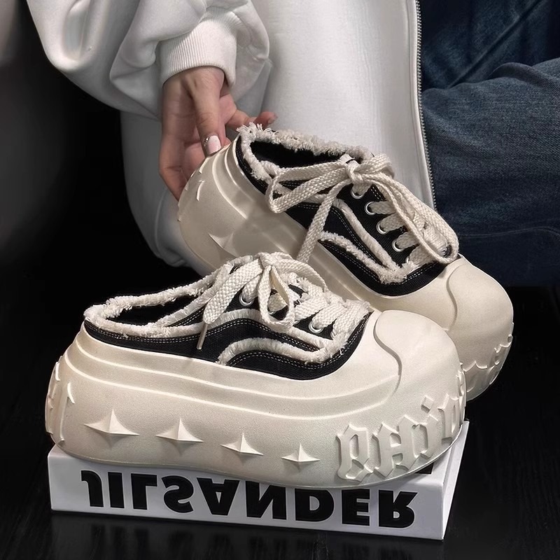 レディーススリッポン 厚底デニムサンダル レディース 編み上げミュール靴