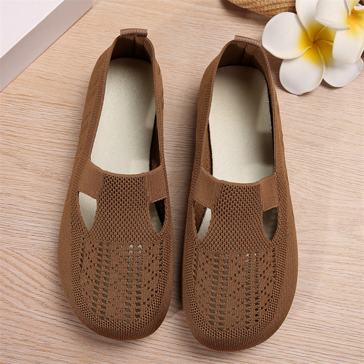 レディーススリッポン 幅広対応 編み込み丸型パンプス 春夏用平底靴