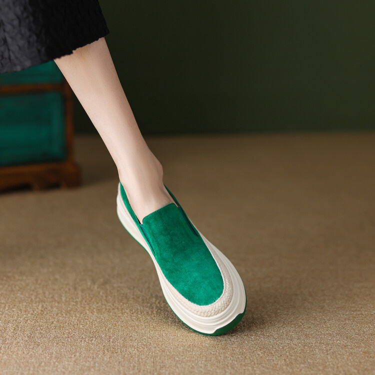 レディーススリッポン 厚底パンプス 本革 歩きやすい春の新作楽福靴