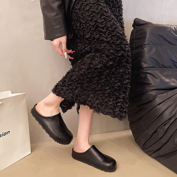 レディーススリッポン 幅広対応 丸いつま先サンダル ぺたんこ履きやすい