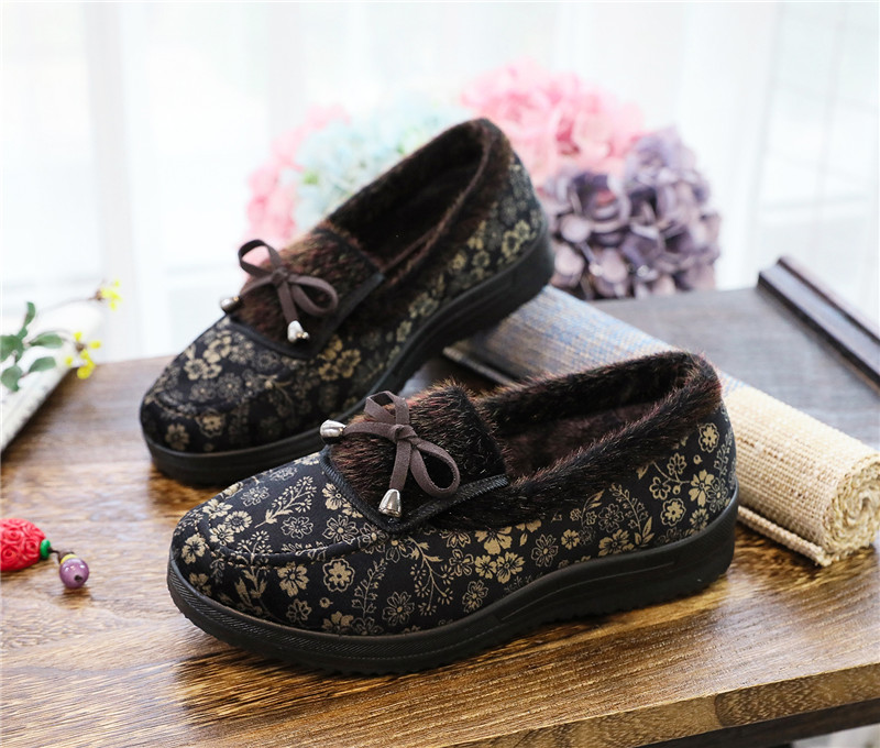 レディーススリッポン 和風花柄リボン付きレディーススリッポン