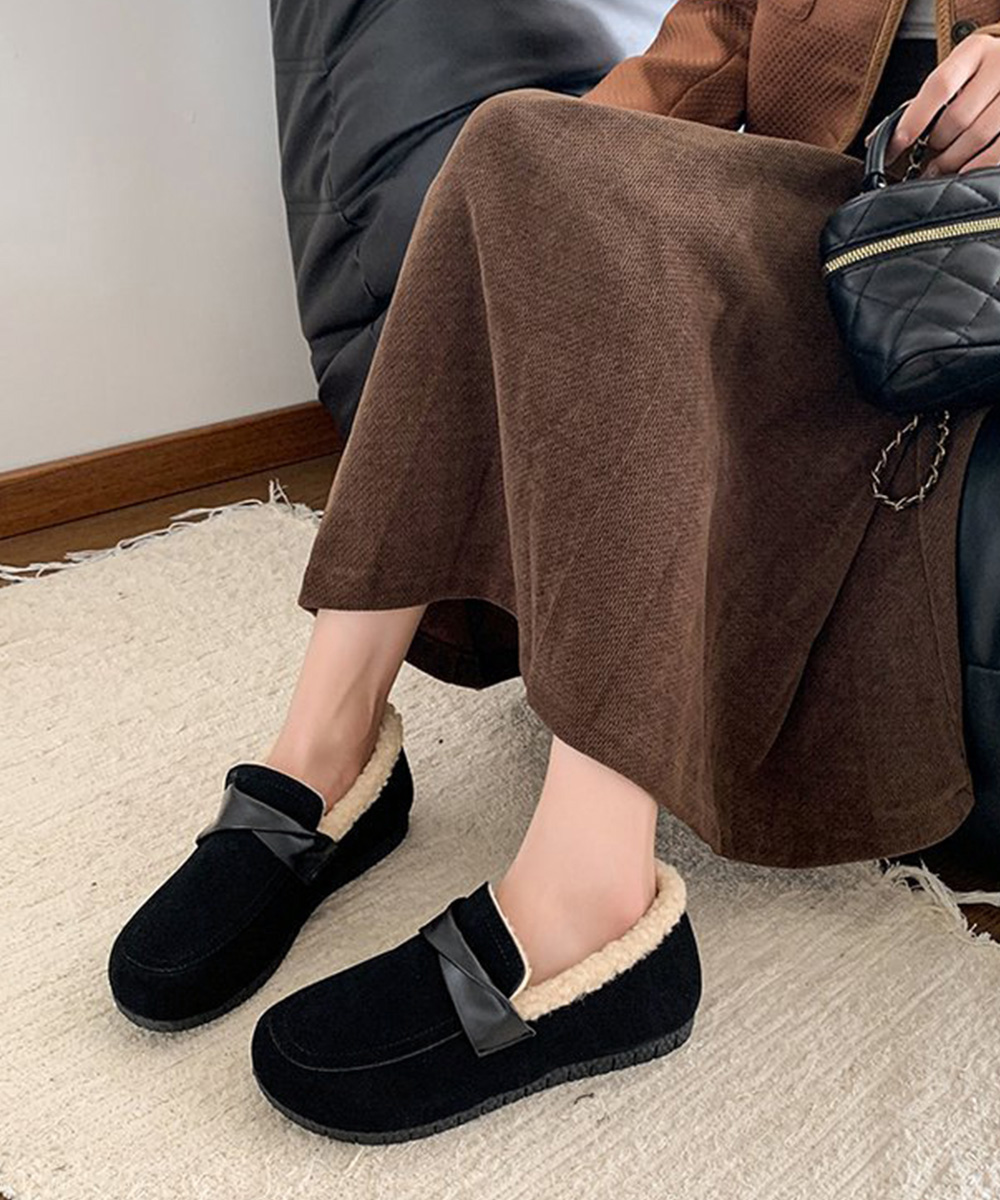 幅広ファーモカシン裏起毛レディーススリッポン