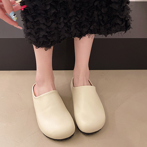 レディーススリッポン 幅広対応 丸いつま先サンダル ぺたんこ履きやすい