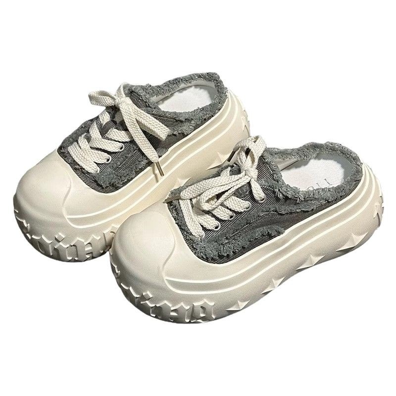 レディーススリッポン 厚底デニムサンダル レディース 編み上げミュール靴