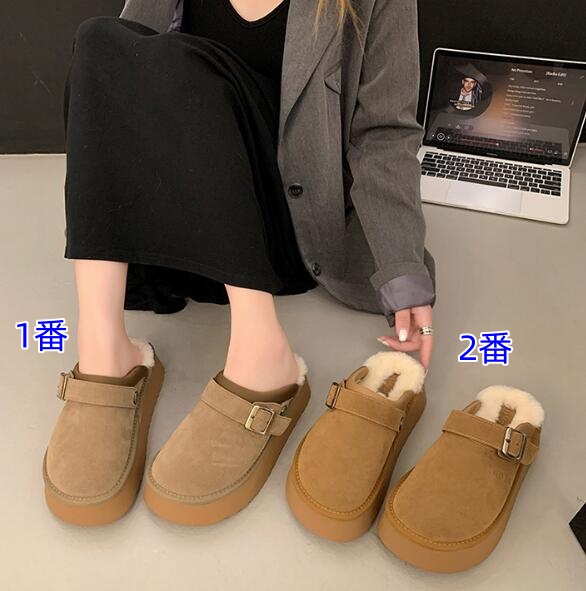 レディーススリッポン あったか厚底サボシューズ ボア付き防寒靴
