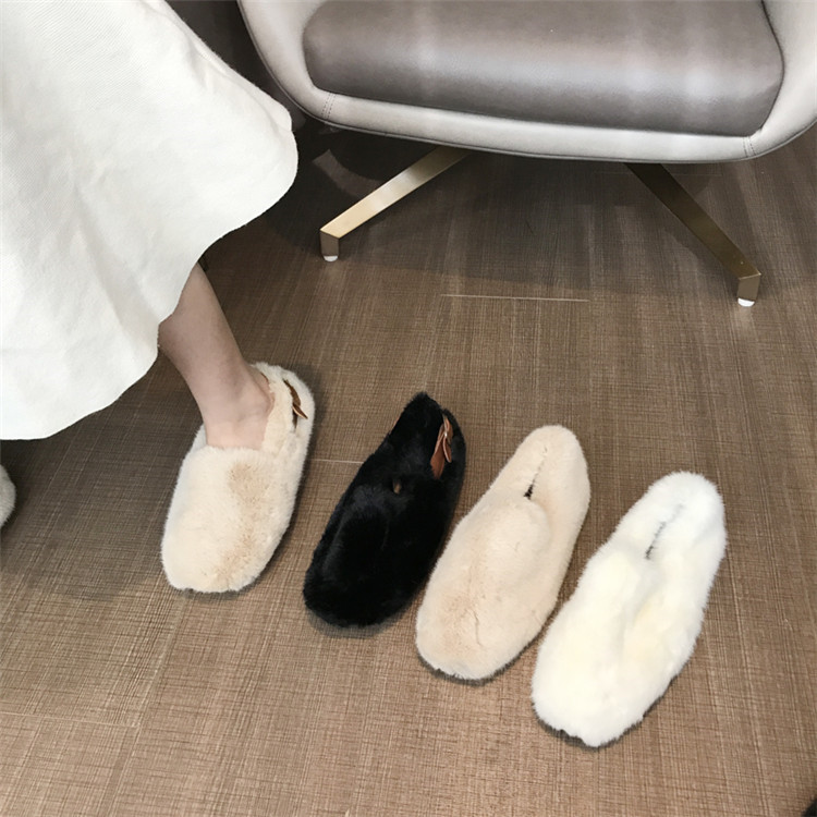 レディーススリッポン レディース裏起毛厚底ファー靴暖かい冬用綿靴
