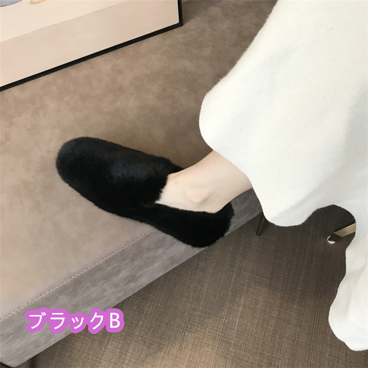 レディーススリッポン レディース裏起毛厚底ファー靴暖かい冬用綿靴