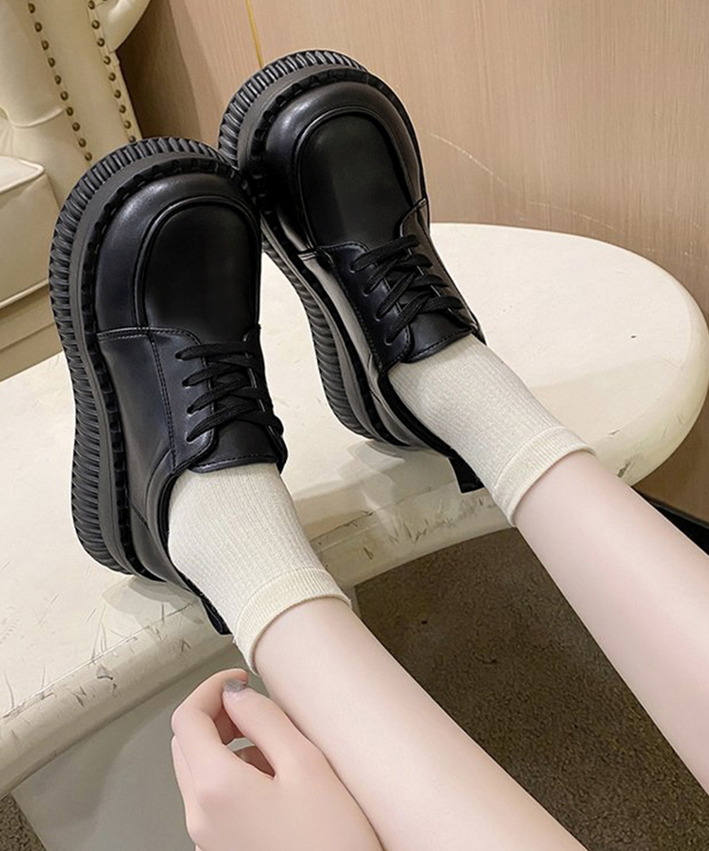 レディーススリッポン 厚底レースアップ韓国風ローファー靴