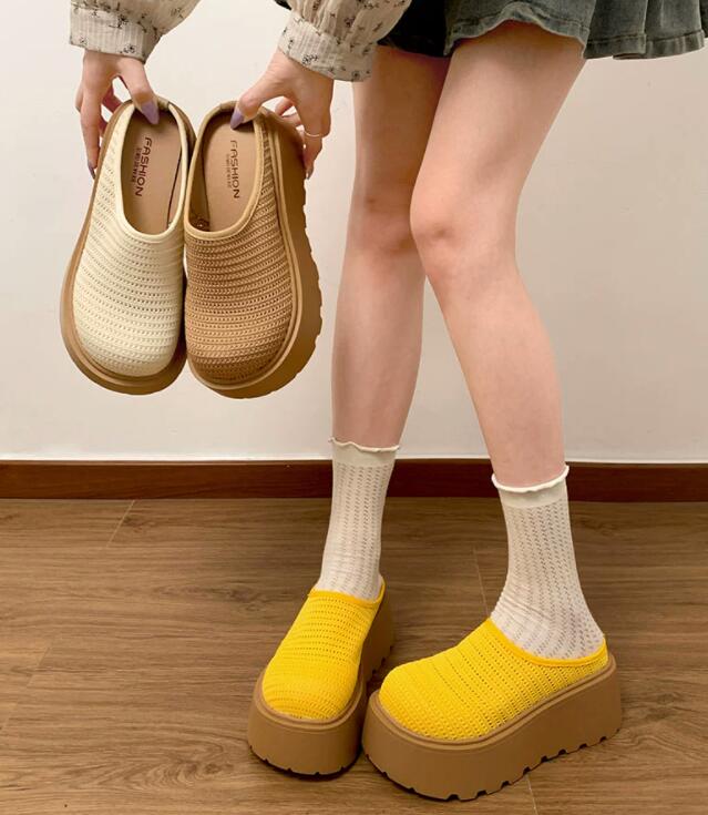 レディーススリッポン レディース厚底つっかけサンダル メッシュ編み軽量