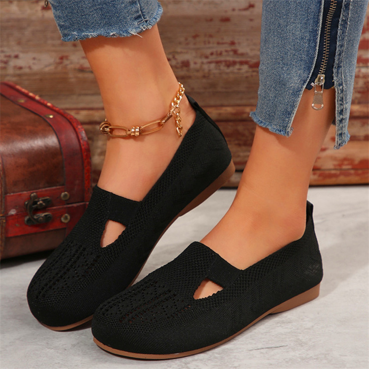 レディーススリッポン 幅広対応 編み込み丸型パンプス 春夏用平底靴