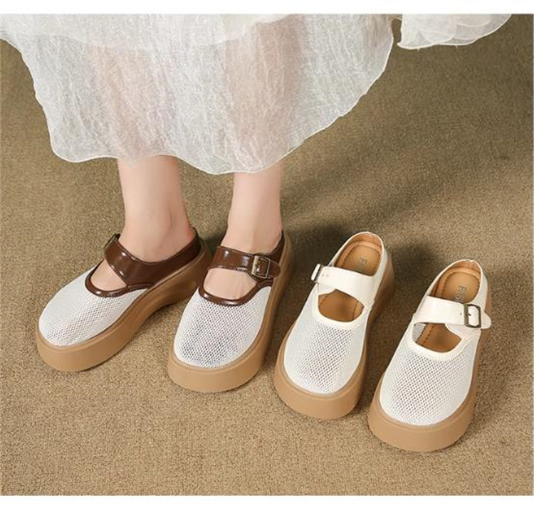 レディーススリッポン 厚底メッシュサンダル ストラップ付き通気性抜群