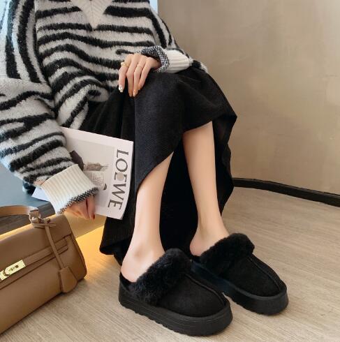 レディーススリッポン レディース厚底保温サンダル ふわふわもこもこ冬用外履き