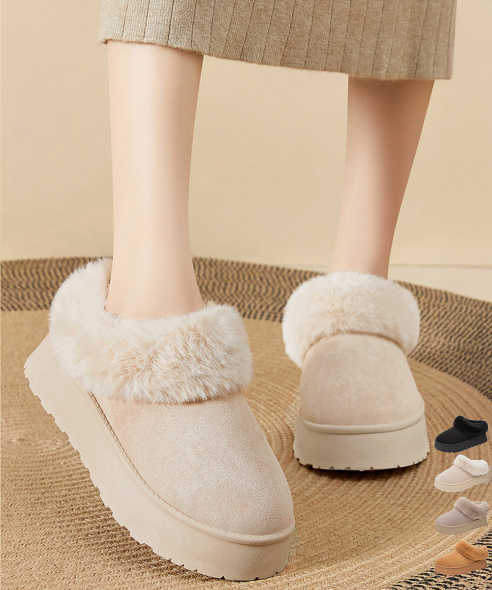 レディーススリッポン 厚底ファー付きムートンスリッポン