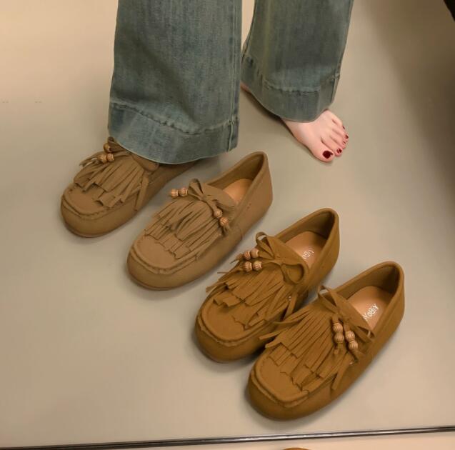 レディーススリッポン フリンジ付きぺたんこ