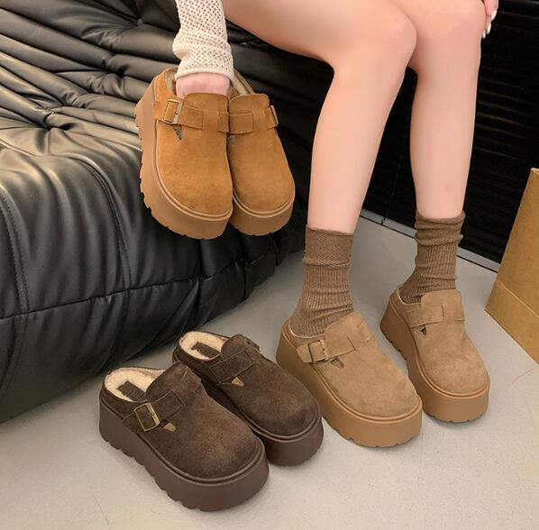 レディーススリッポン レディース厚底保温シューズ★3色展開
