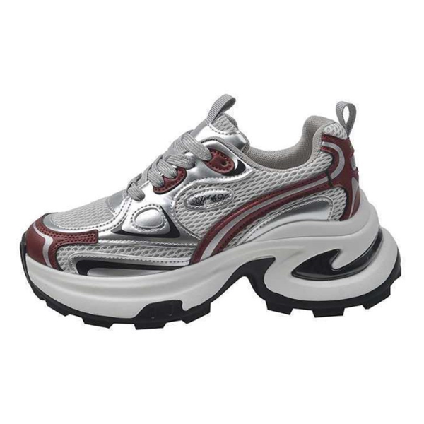 レディーススリッポン 二〇二五年新作 女性用網目厚底運動靴 紐結び靴