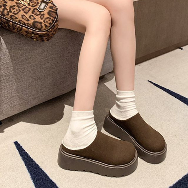 レディーススリッポン 新作厚底ムートン調裏ボアミュールレディース靴