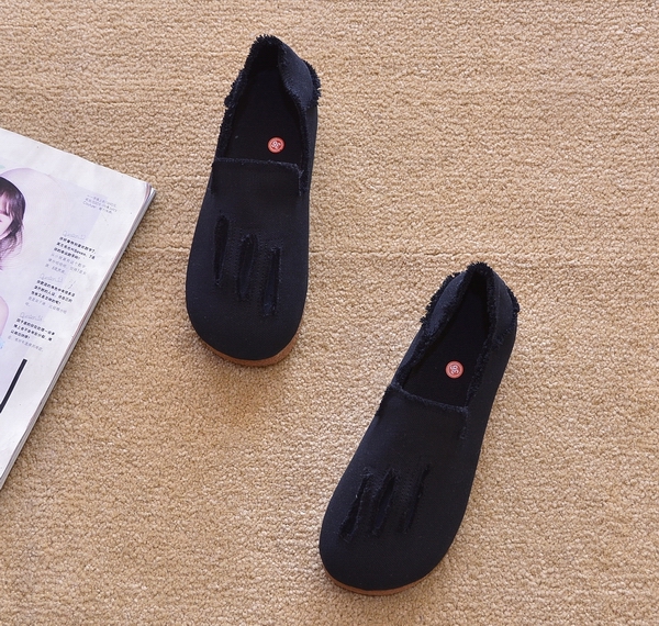 レディーススリッポン ふんわり縫い糸デザイン幅広レディーススリッポン