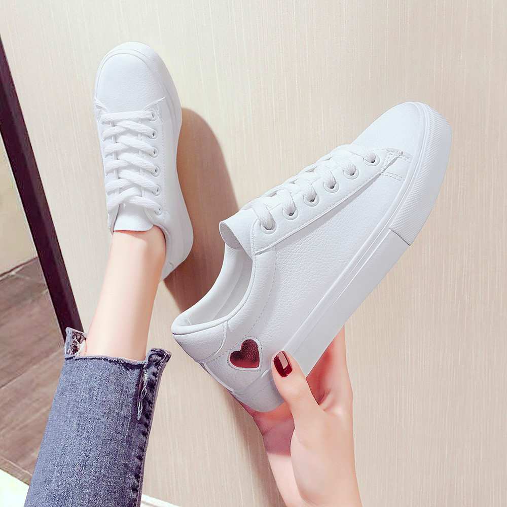 レディーススリッポン 厚底スニーカー レディース ハート柄 レースアップ 履きやすい