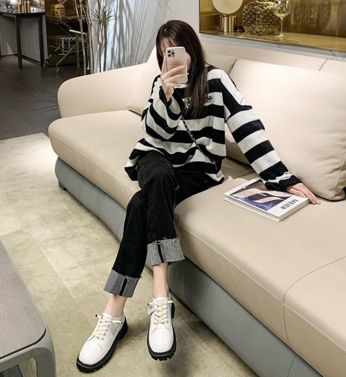 レディーススリッポン 厚底レザー調カジュアルシューズ