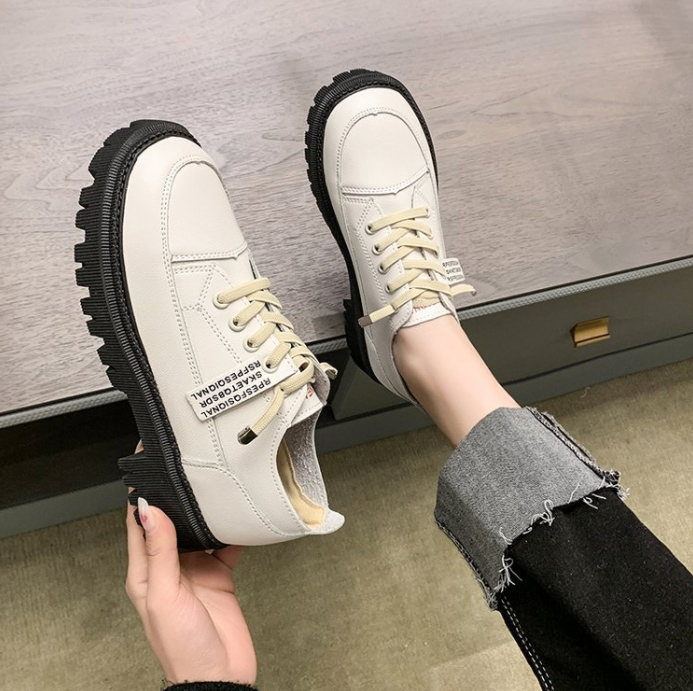 レディーススリッポン 厚底レザー調カジュアルシューズ