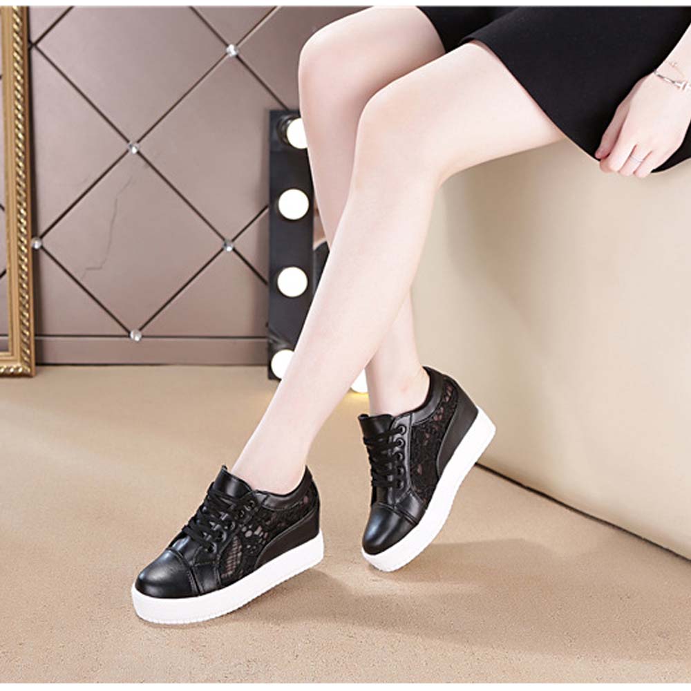 レディーススリッポン 厚底レース切り替えインヒール運動靴 女性用