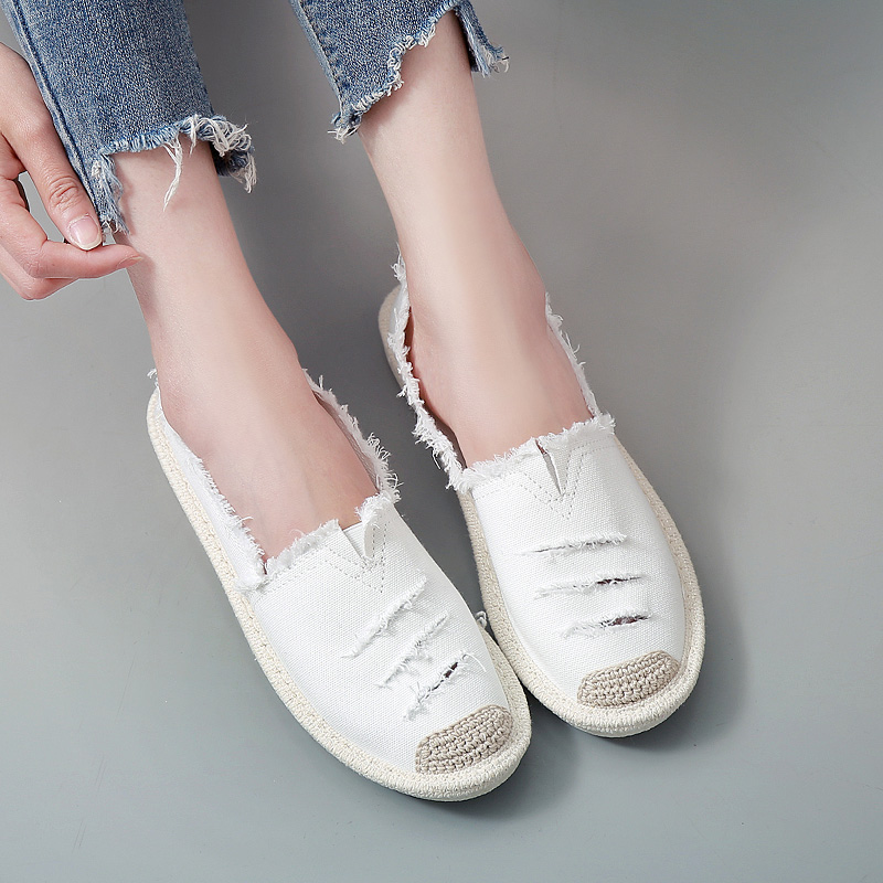 レディーススリッポン ダメージ加工キャンバス地レディーススリッポン