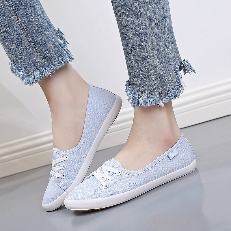 レディーススリッポン 紐付き幅広キャンバス地レディーススリッポン