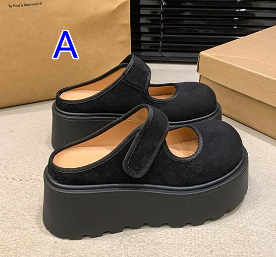 レディーススリッポン 厚底ベルクロストラップ靴 女性用つっかけサンダル