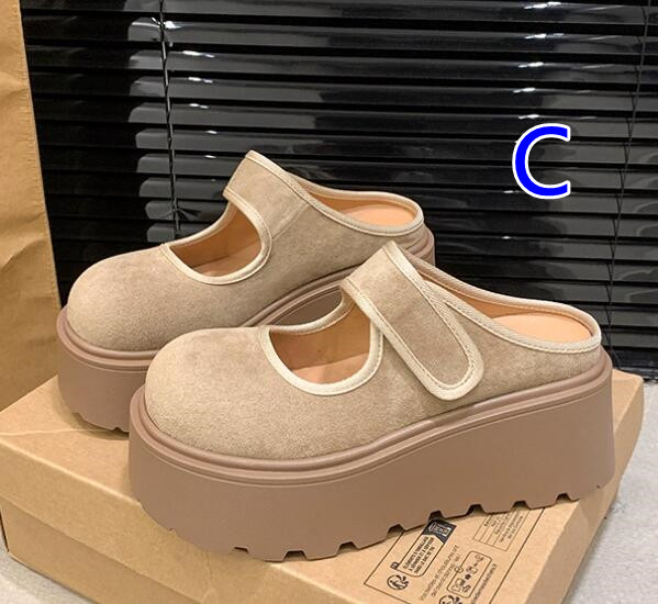 レディーススリッポン 厚底ベルクロストラップ靴 女性用つっかけサンダル