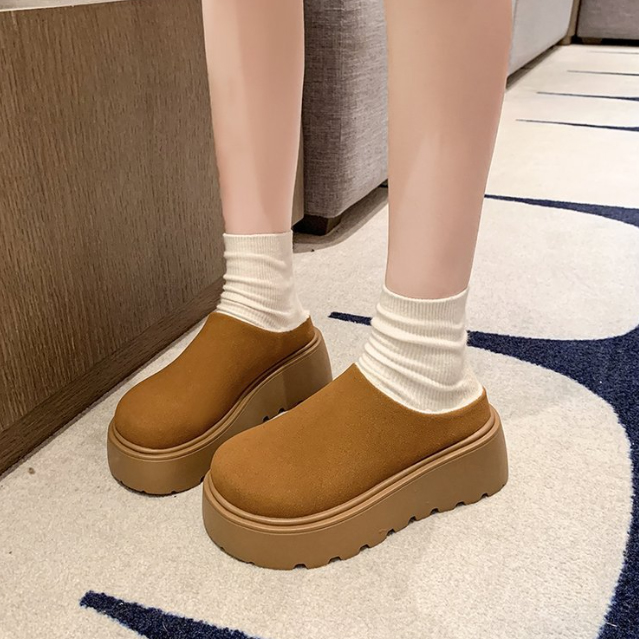 レディーススリッポン 新作厚底ムートン調裏ボアミュールレディース靴