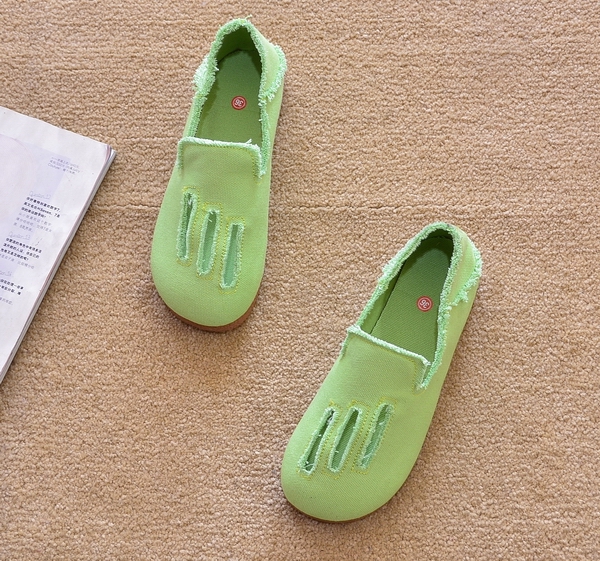 レディーススリッポン ふんわり縫い糸デザイン幅広レディーススリッポン