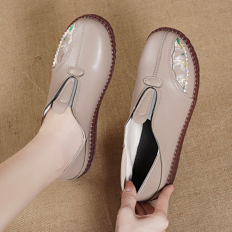 幅広対応レディーススリッポン着脱簡単合皮靴