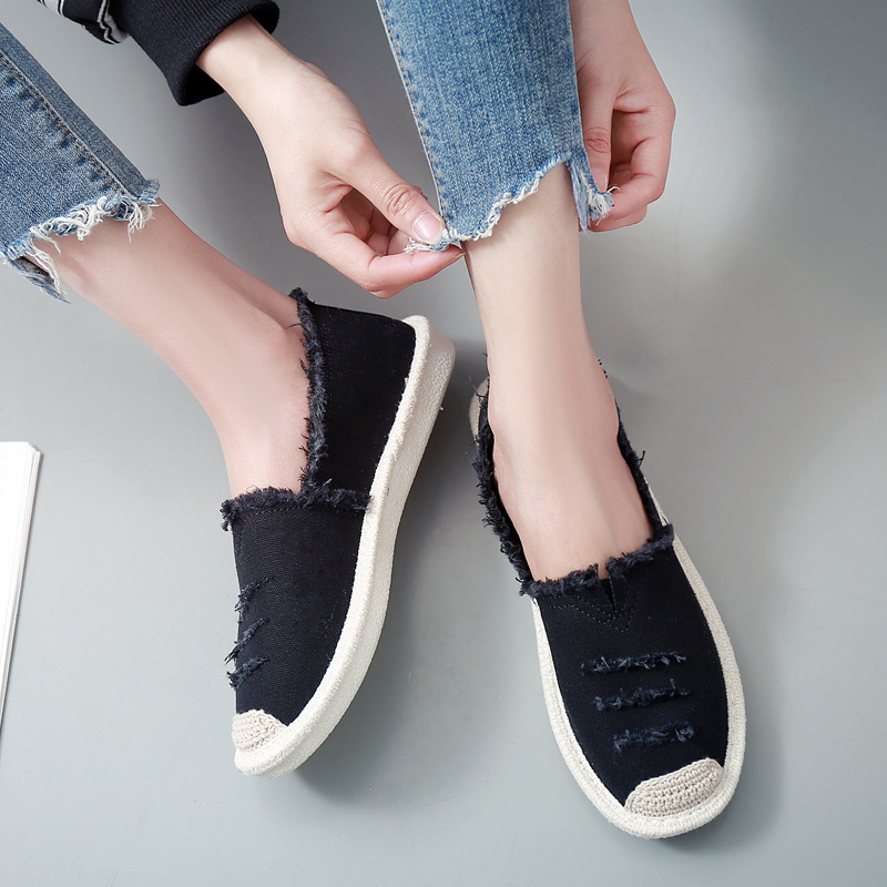 レディーススリッポン ダメージ加工キャンバス地レディーススリッポン