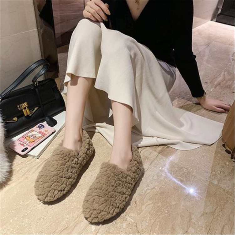 レディーススリッポン 幅広対応 ふわふわ裏起毛 厚底 もこもこスリッパ