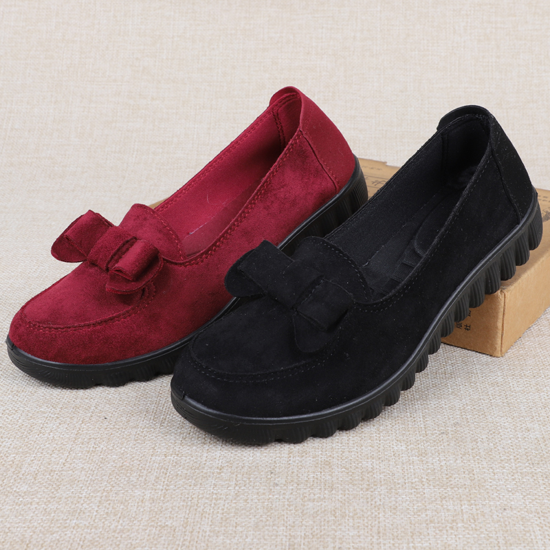 レディーススリッポン リボン付き厚底スリッポンシューズ