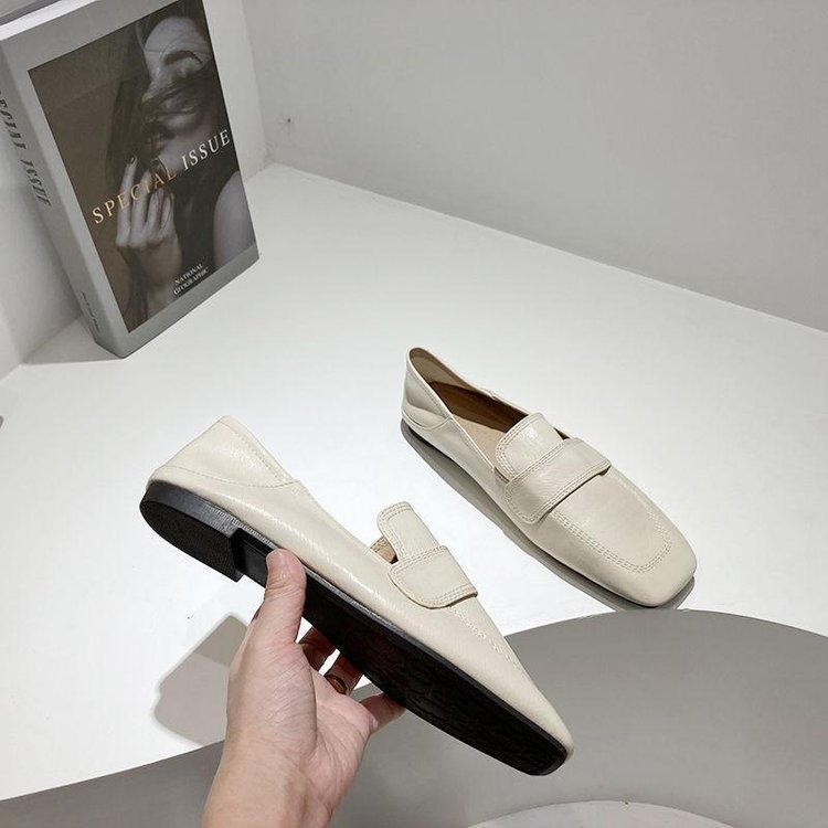 レディーススリッポン 幅広スクエアトゥ ぺたんこ フラット靴 韓国風 柔らか