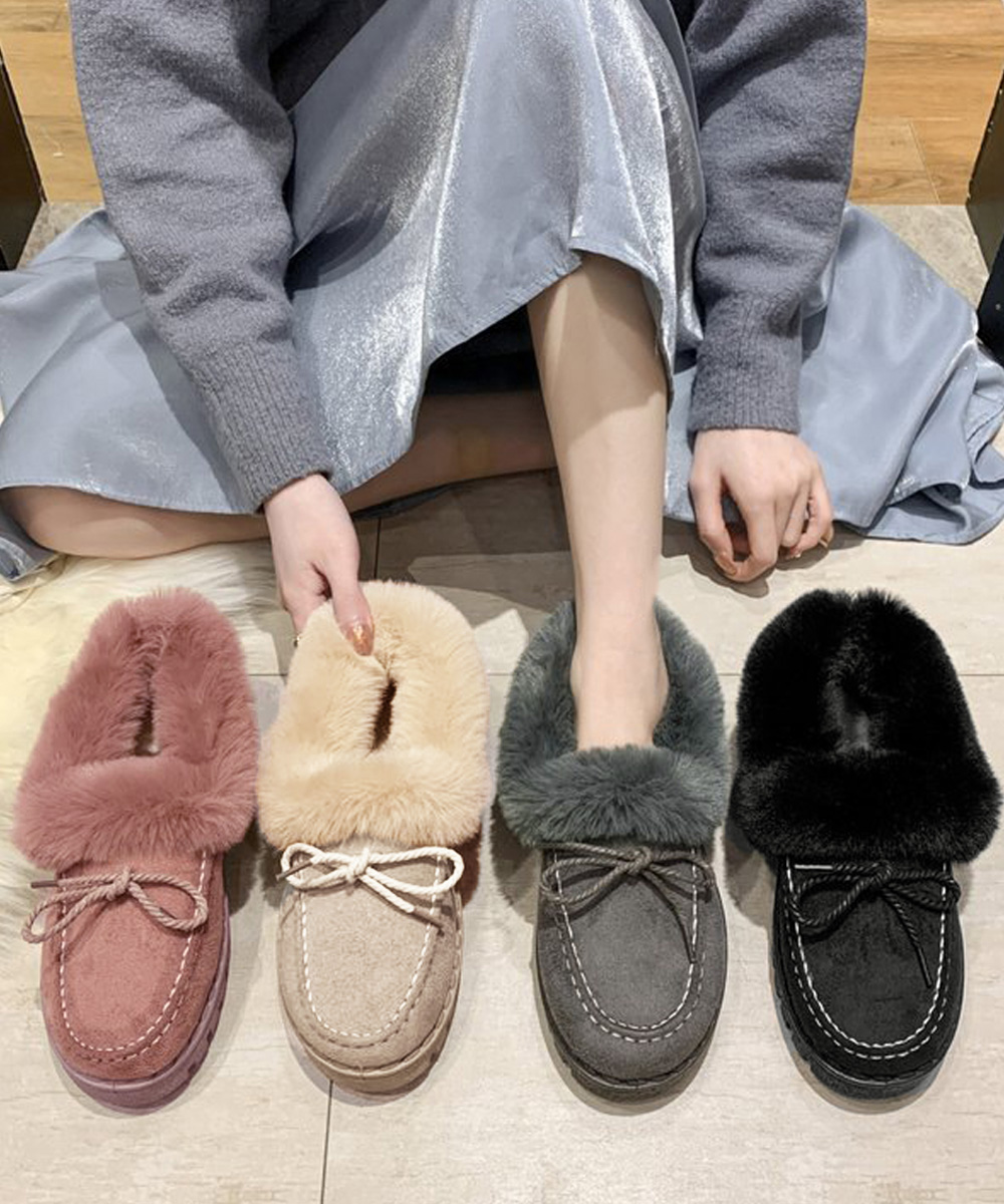 レディーススリッポン 幅広対応 ふわふわボア モカシン 女性用 暖か冬靴