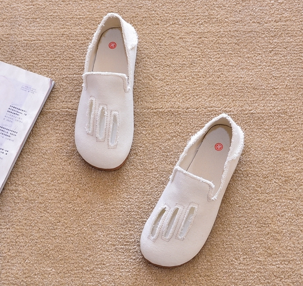 レディーススリッポン ふんわり縫い糸デザイン幅広レディーススリッポン