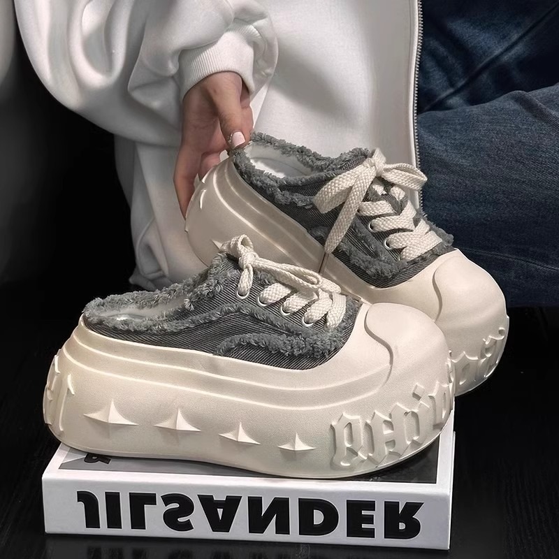 レディーススリッポン 厚底デニムサンダル レディース 編み上げミュール靴