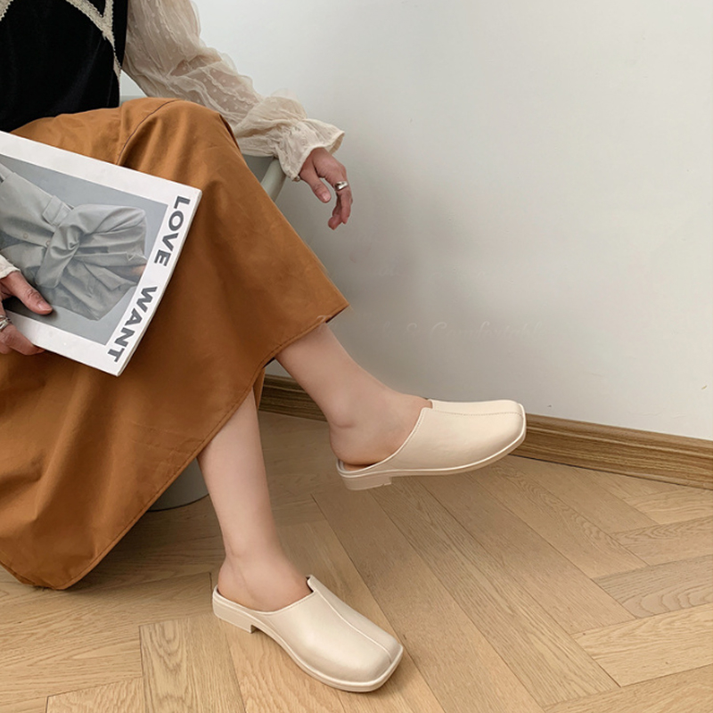 レディーススリッポン 幅広ミュール かかとなし フラット 室内外兼用履き