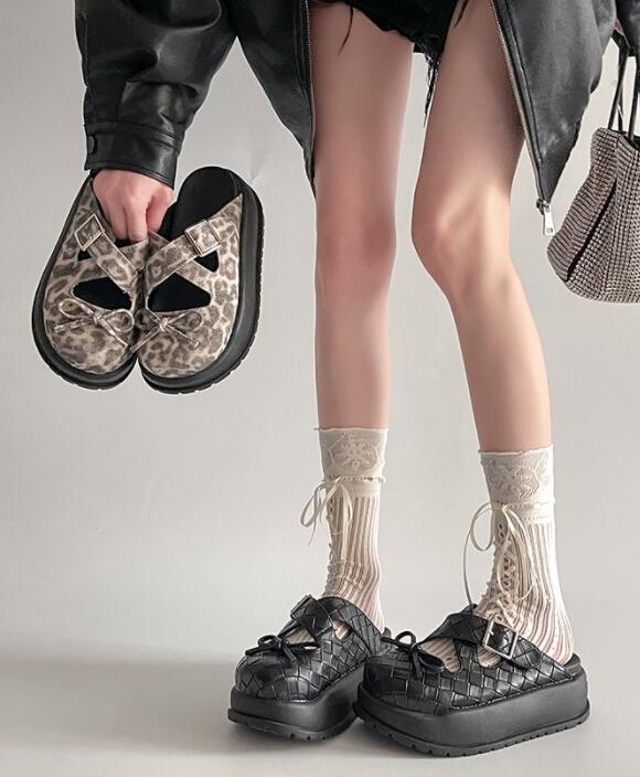 レディーススリッポン 編み込みデザイン厚底スリッポン レディース