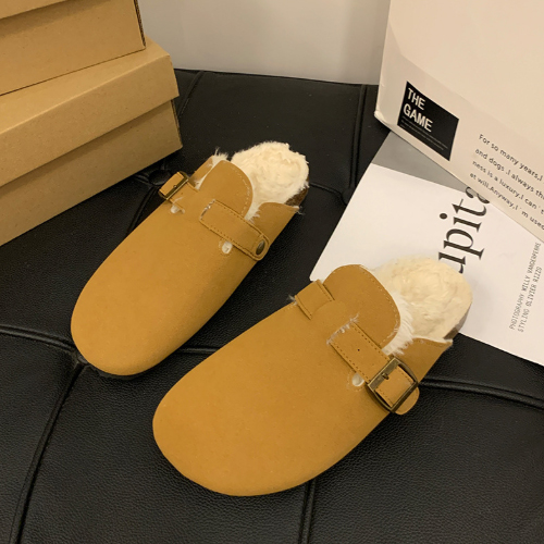 レディーススリッポン 幅広対応 ムートン調裏ボアミュール ぺたんこ