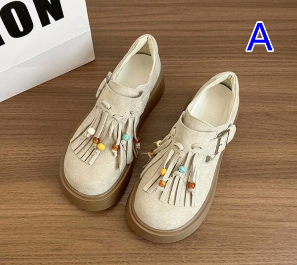 レディーススリッポン 厚底フリンジローファー レディース靴 カラービーズ付き