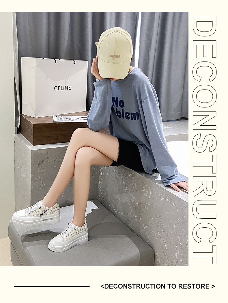 レディーススリッポン 2024新作 厚底スニーカー ツイード調 身長アップ 紐靴