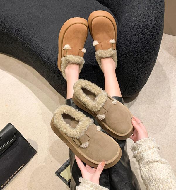 レディーススリッポン 2024新作 女性用厚底保温靴 もこもこ裏起毛 2色展開