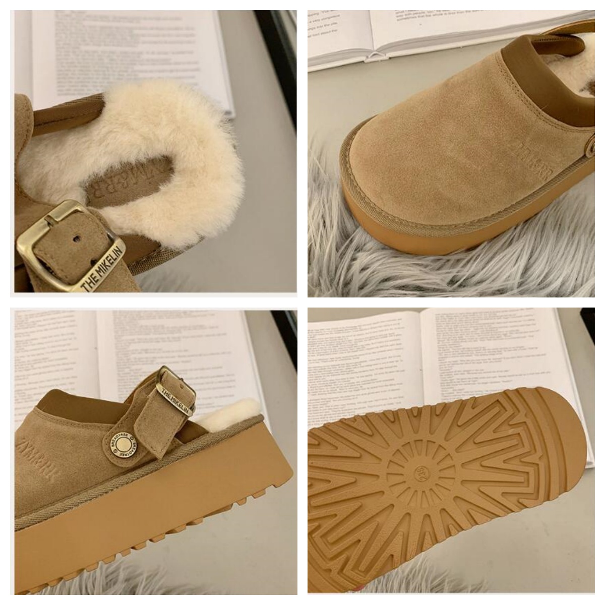 レディーススリッポン あったか厚底サボシューズ ボア付き防寒靴